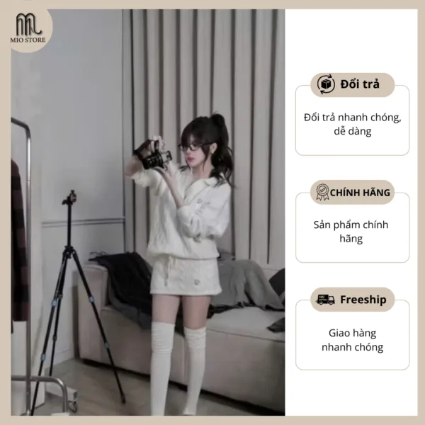 set len nữ quảng châu cổ bẻ phối chân váy